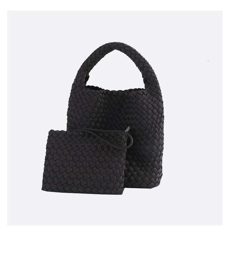 Speliko Neoprene In Large Capacity Tote With Woven Clutch Bag