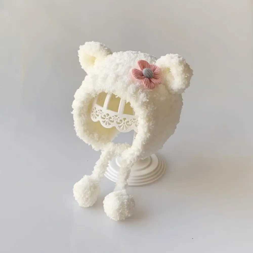 Cute Flower Plush Beanie Cap Thicken Warm Windproof Baby Knit Hat Autumn Winter Gift Warm Hat Ear Protection Hats251028