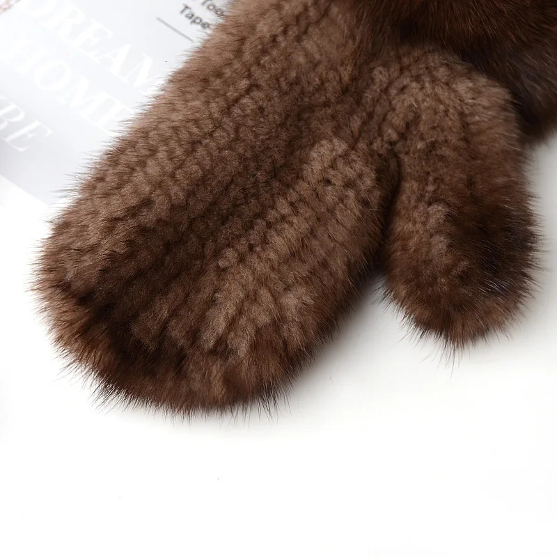 Women Natural Mink Fur Mittens Fox Fur Trimming Real Mink Fur Gloves Ladies Fur Elastic Hand Made Drop 251029