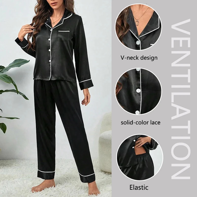 Plus Size Fall and Winter Silk Pajamas Women Tops Pants Solid Casual Simple Nightwear Buttons Cardigan Sleepwear Homewear 251029