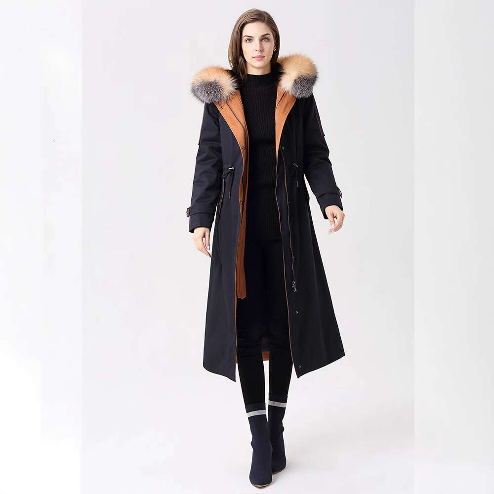 Extended Thickened 2025 New For Women, Long Over-The-Knee Style With Detachable Large Collar And Rabbit Fur Inner Lining, Women's Parka