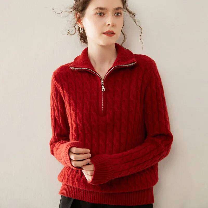 Women's Cashmere Knitted Base Shirt Full Body Twist Simple Versatile Half Zipper Loose Inner Soft Skin-Friendly Designer Sweater Women Bear Sweat