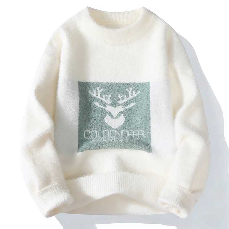Trendy Deer Head Mens Knitted Sweater 2025 Oneck AutumnWinter Warm Casual Top High Street Style Clothing Thick Bottom Sweater J251029