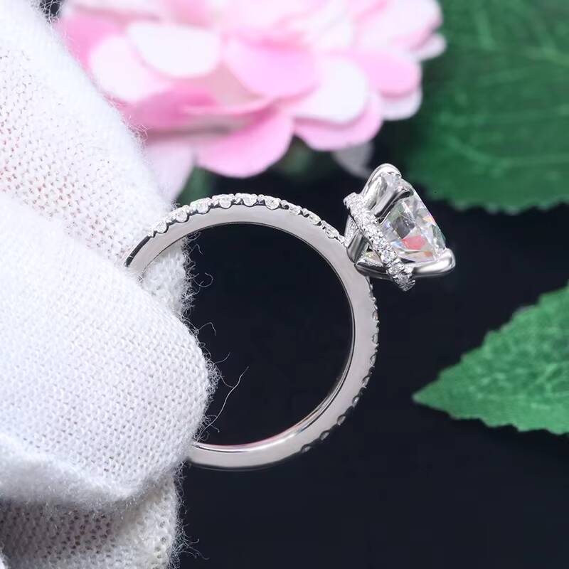 Yingma Fine Jewelry 8mm 925 Sterling Silver 14k 18k Solid White Gold 2ct Round Cut Moissanite Ring