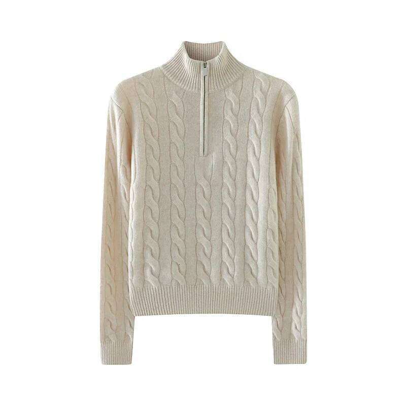 Women's High Collar Knitted Sweater Half Zip V Cashmere Thick Winter Fashionable Retro Style Full Sleeve Crew Neck Top Designer Sweater Women Bea
