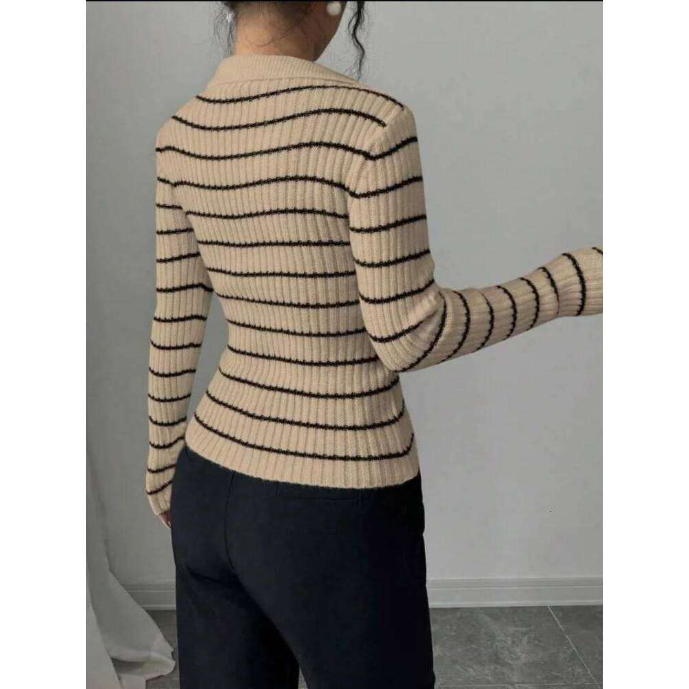 Miyouj Stripe Pullover Sweater New Underlay Clothes Women's Autumn Underwear Slim Style Popular V-Neck Sweaters