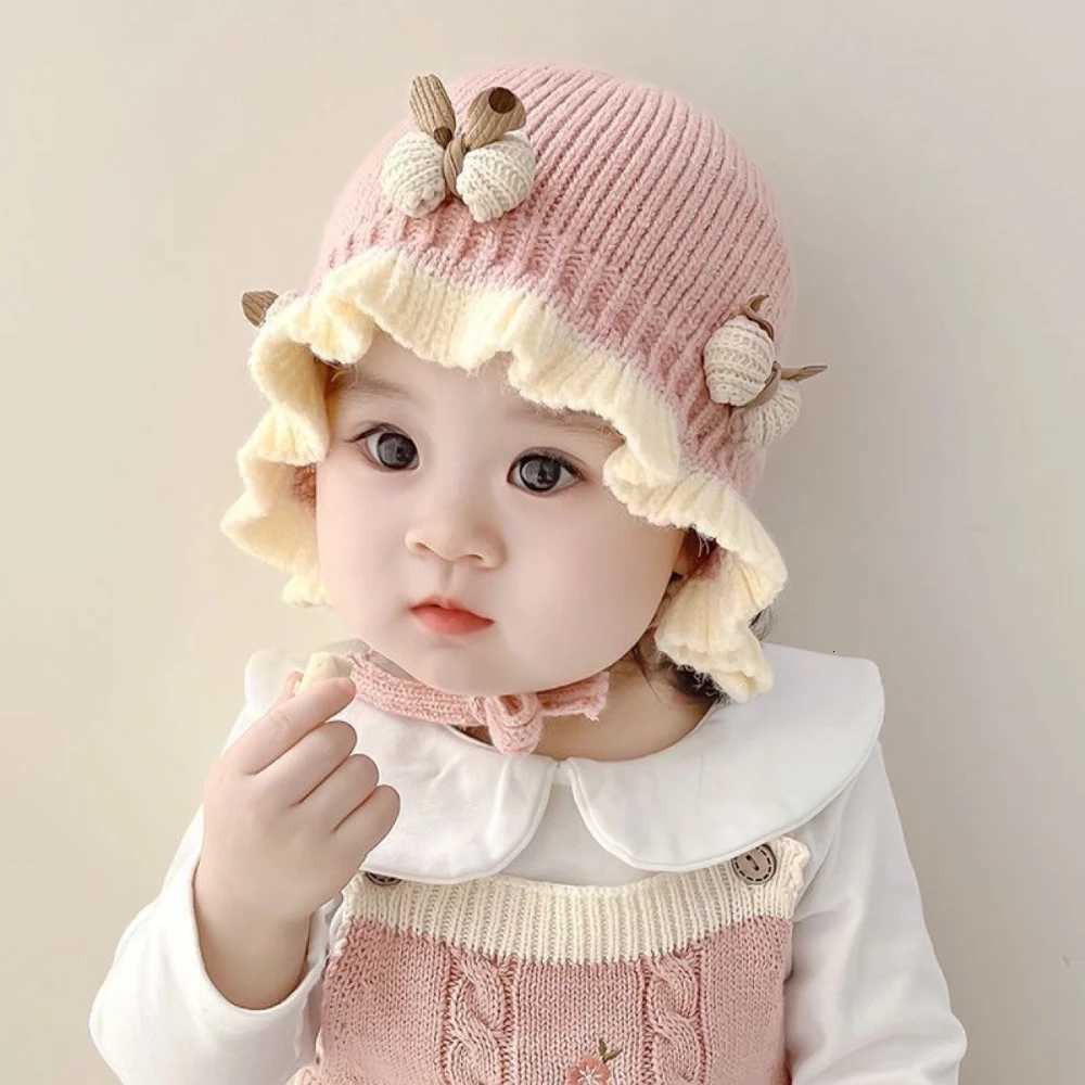 New Fall Winter Knitted Hats Soft Warm Baby Hat with Earmuff Adjustable Floral Faux Wool Hat Fall Winter Baby Accessories MINISO251028