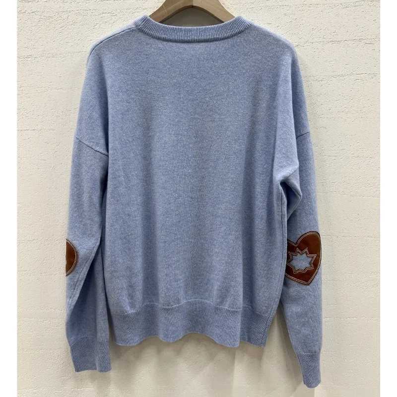 Female Crew Neck Sweater Brown Thin Cashmere Pullover Women Star Patch Sweaters Casual Winter Light Blue Jumper Lady Beige Tops J251029