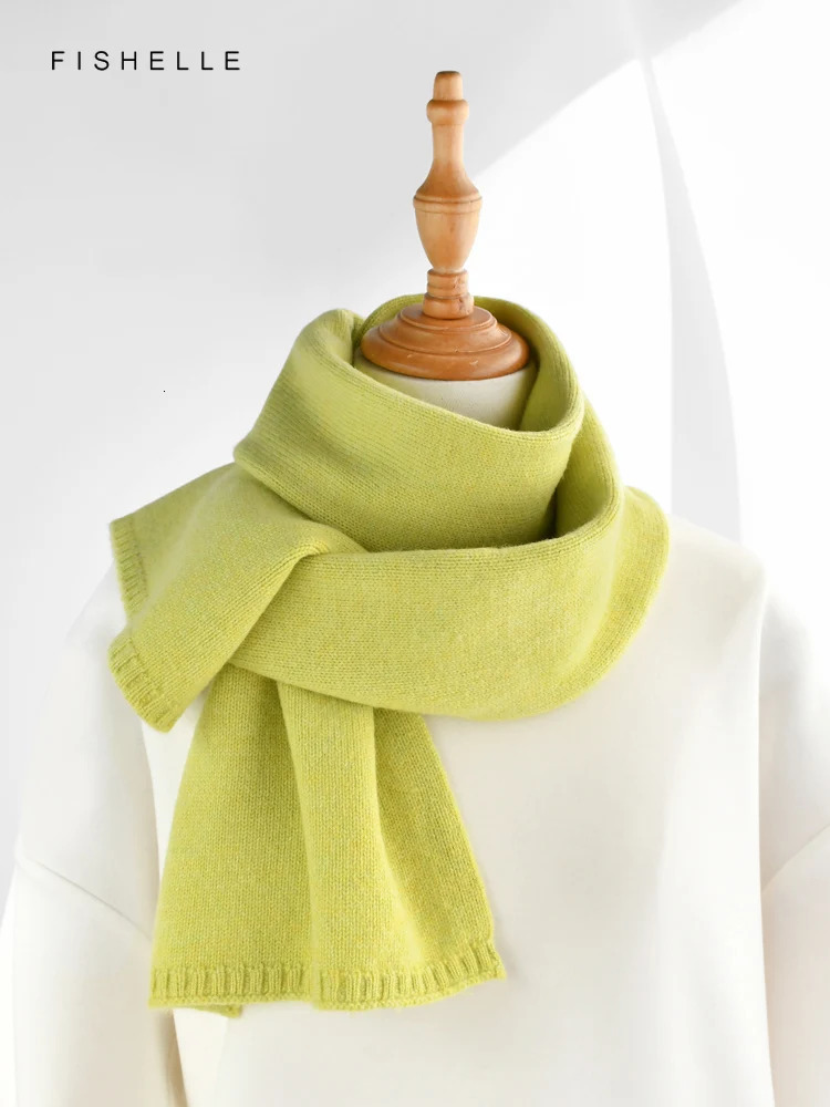 Fresh green wool small scarf women autumn winter warm knitted solid color scarves kids adults christmas year gifts 251029