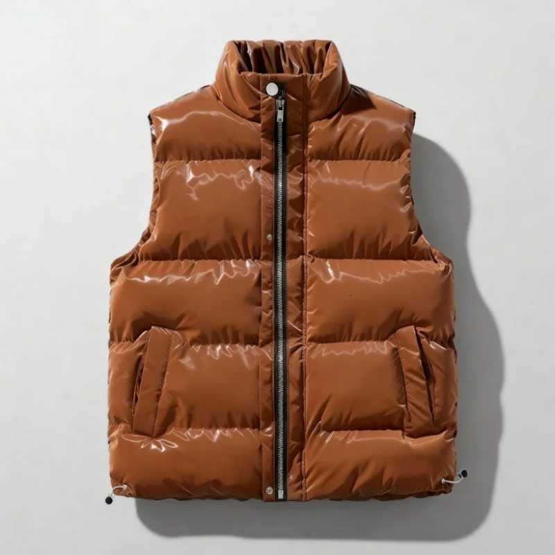 2025 Autumn and Winter Unisex Fashionable Highquality Shiny Surface Warm Casual Loose Stand Collar Versatile Comfortable Vest W251029