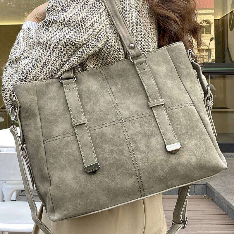 Women's Retro Suede Gray Shoulder Bag Large Quality Nubuck Leather Ladies Tote Handbag Quilted Decoration Female Crossbody Bags 251029