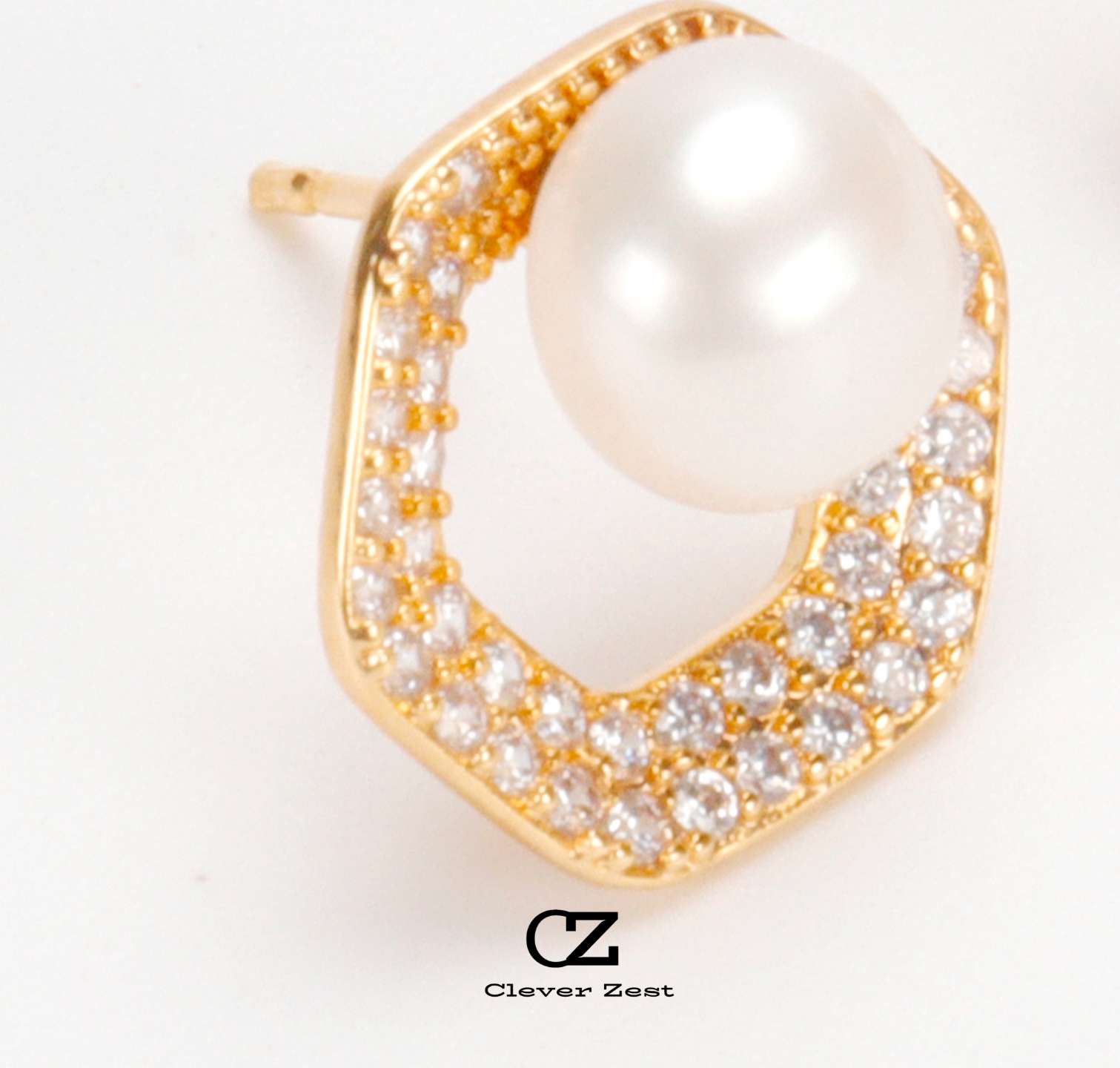 Natural White Pearl Hexagonal Stud Earrings 14K Gold-Filled Fashionable Versatile Trend Anniversary Gift Bestie Gift