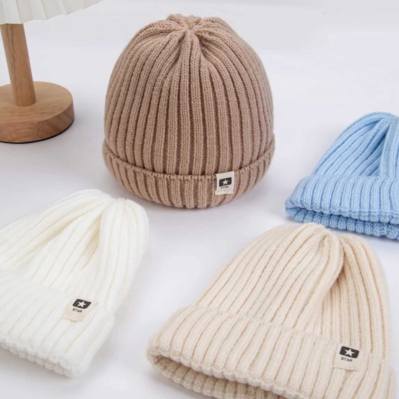 Solid Color Woolen Knitted Hat For Kids Warm Pullover Cap 410Year Girl Boy Baby Crochet Bonnet Winter Basic Children Beanies251028