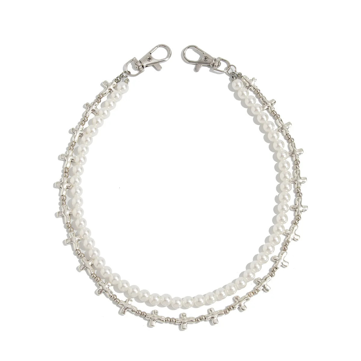 Edgy Punk Cross Pants Chain for Women Gothic Hip Hop Beaded Pearl Jewelry Jeans Waist Accessory Jewelry Gift 251021