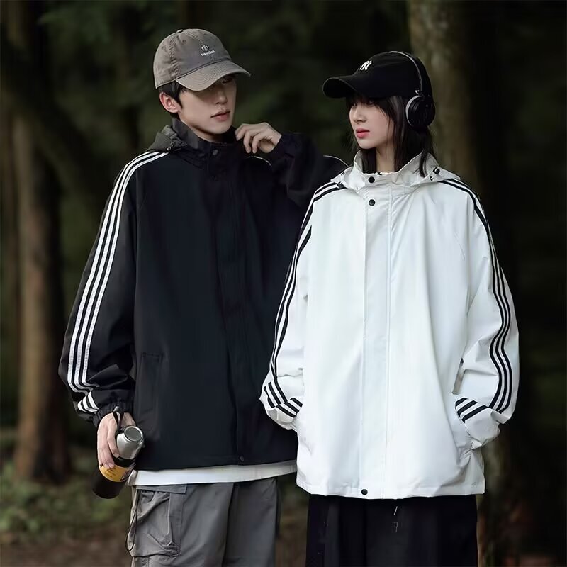 Three Designer Jacket Stripes Jacket Men's Trendy Versatile Sports Casual White Jacket Spring Autumn Thin Outerwear