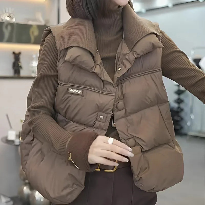 Womens Plus Size Down Cotton Coat Vest Cardigan Female 2025 Autumn Winter Waistcoat Jacket Padded Sleeveless Overwear 251029