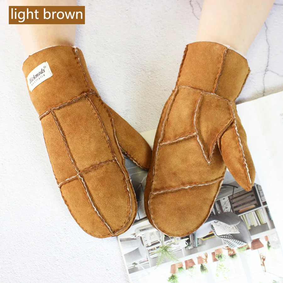 Winter Warm Mens Genuine Leather Sheepskin Fur Mittens Ladies Thickened Motorcycle Riding Scrub Unisex Black Brown Gloves 251013