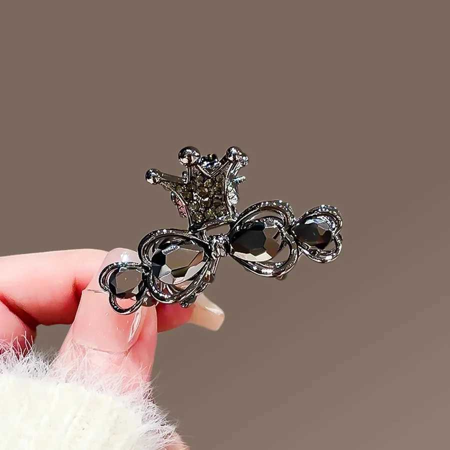 Shining Black Hair Grab Clip For Women Ladies New Fashion Alloy Rhinestone Crown Elegant Summer Ponytail Hairpins Hair AccessorW251028