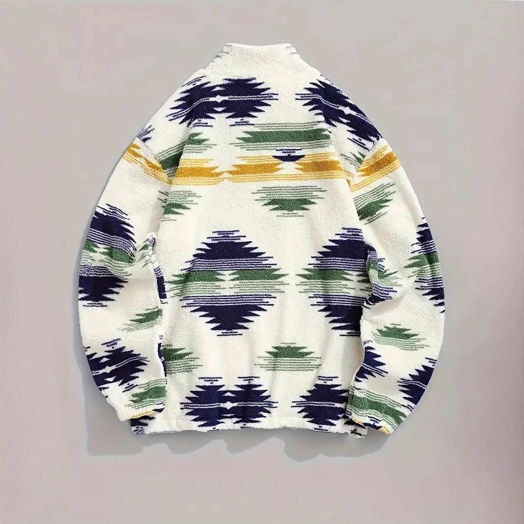 Autumn and Winter New Printed Bohemian Zipper Plush Jacket Designer Women's Sportswear