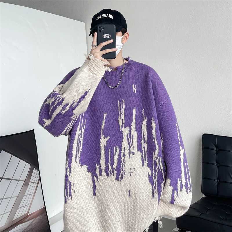 Hip Hop Ripped Punk Knitted Sweaters Men Oversized Harajuku Streetwear Sweaters Winter Couples Fashion Knit Pullovers Tops J251029