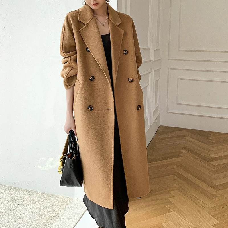 High Quality Double Sided 100Wool Coat Women Long Double Breasted Elegant Loose Cashmere Winter Jacket 251029