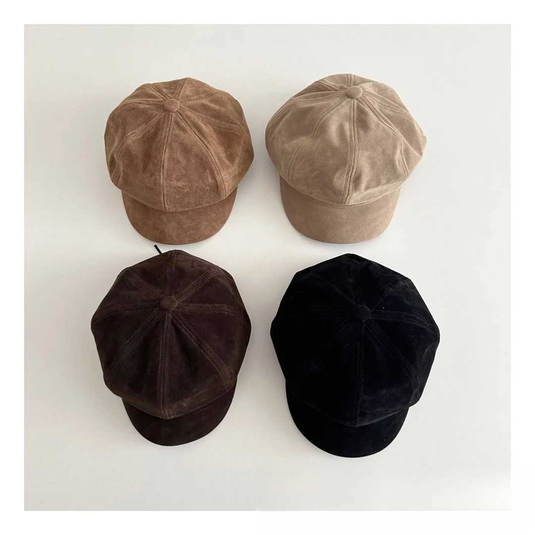 Childrens Hat Girl Japanese Style Kids Vintage Fashion Cap Children Suede Octagonal Beret with Short Brim251028