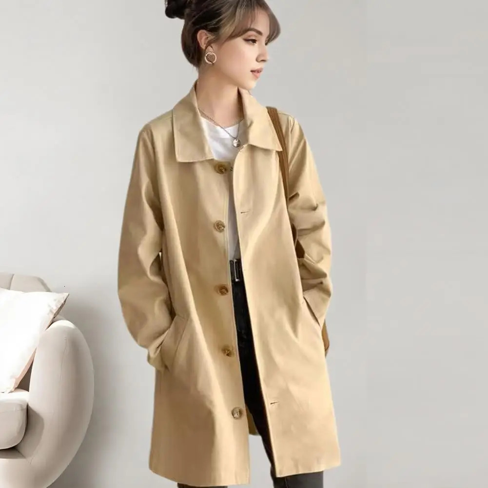 Womens Mediumlength Korean Style Trench Jacket Loose Fit Solid Color Versatile Top For Spring Autumn Student Trendy Innerwear 251029