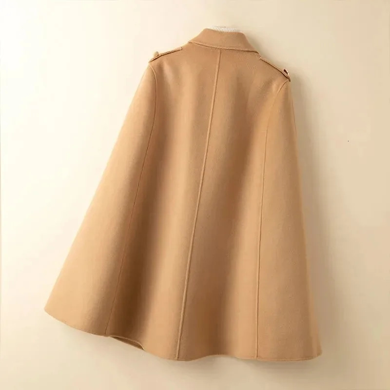 100 Wool Mid Long Bat Cape Women Woolen Coats Autumn Loose Double Sided Cashmere Coat Female Fashion Camel Black Outerwear 251029