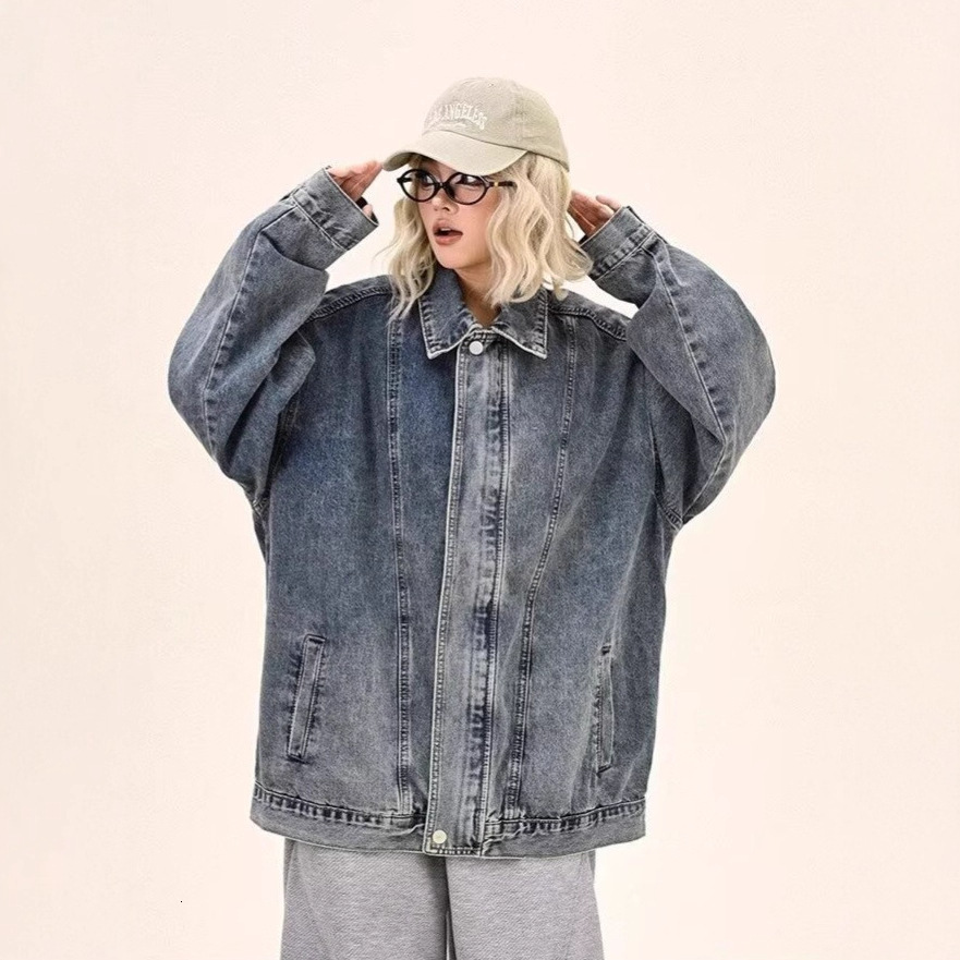 American Style Zipper Design Designer Jacket Denim Jacket For Men Spring And Autumn High Street Trend Plus Size Loose Workwear Jacket