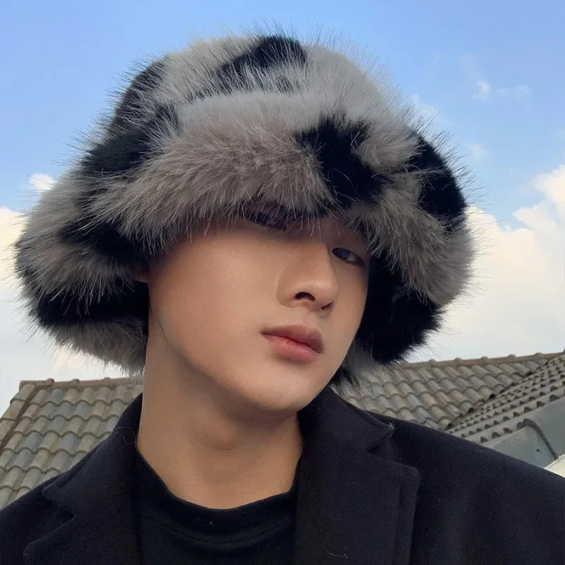 Winter Men Zebrastripe Faux Fur Bucket Hat Fashion Fluffy Plush Fisherman Bob Women Soft Warm Furry Thick Basin Hats Panama 251013