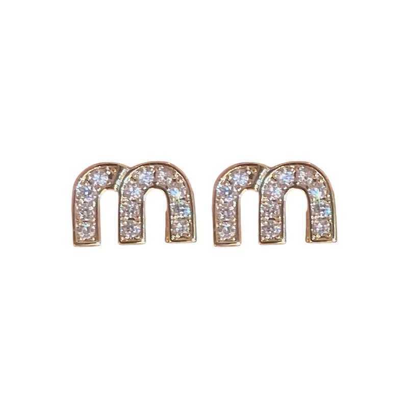 M Letter Stud Earrings for Women Design Highgrade Sense Zircon Drop Oil Earring Fashion Light Luxury Jewelry GiftsW251029