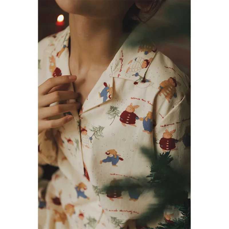 Cozy Bear Print Pajama Set for Women Soft Cotton Christmas PJs Cute Holiday Sleepwear Long Sleeve Loungewear Girlfriend GiftT251029