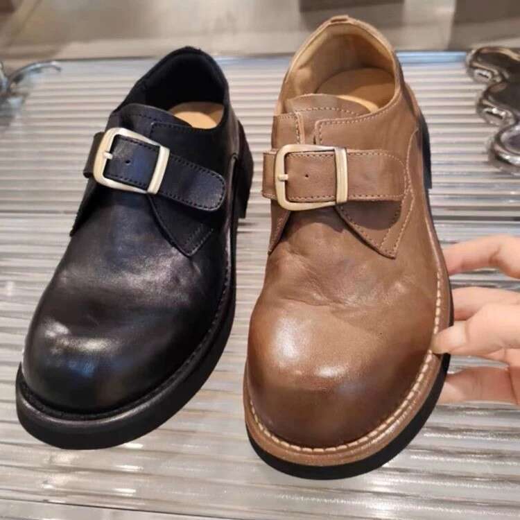 British Thick-Soled Leather Shoes New Belt Buckle Slip-On Loafers Designer Shoe Women's Style