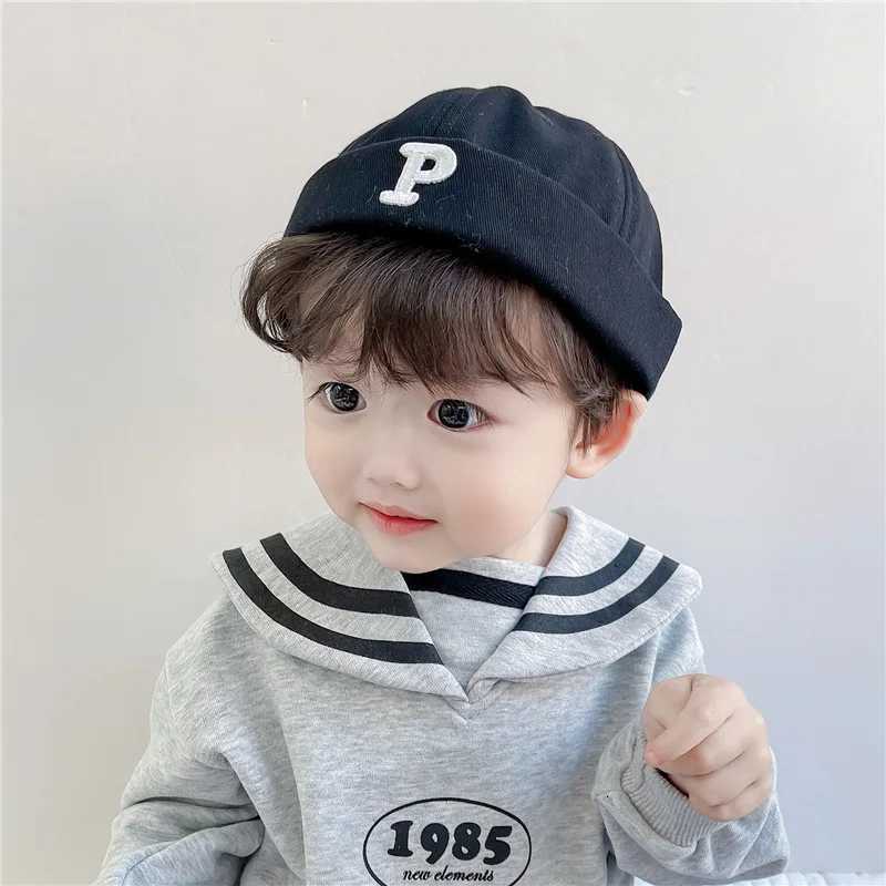 Letter Embroidered Baby Dome Brimless Hat Boys Girls Hip Hop Docker Cap Solid Fashion Children Melon Cap Vintage Kids Beanie 251028