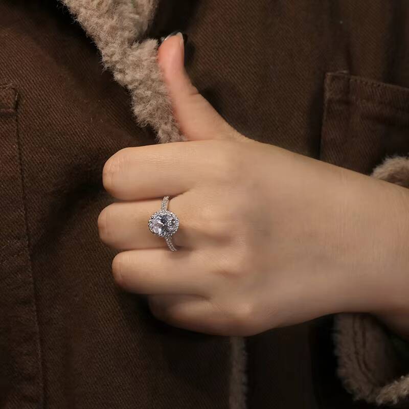 2ct Oval Stone Ring Sterling Silver 925 Gold Plated Rings VVS Moissanite Excellent Cut Oval Moissanite Ring for Gift