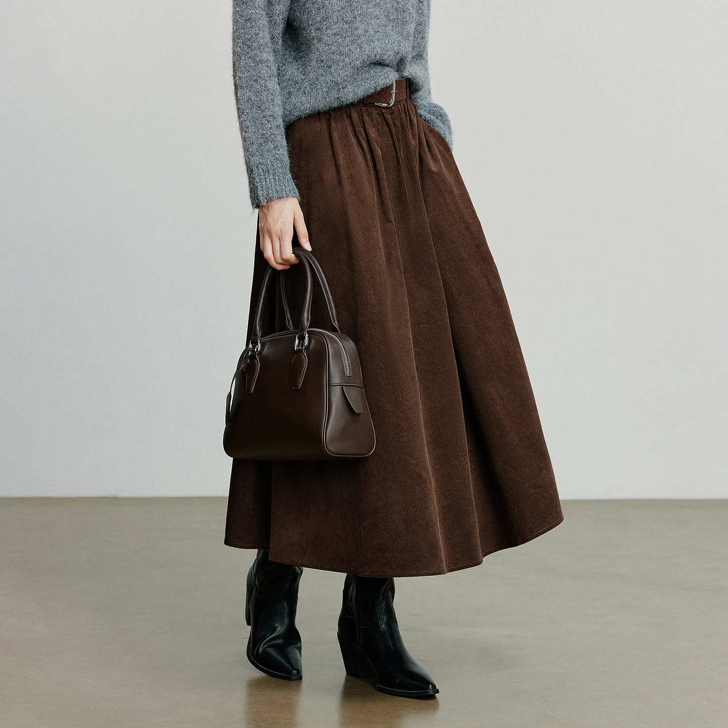 TOYOUTH Women Skirt 2025 Autumn Corduroy Pure Cotton Ankle Length Umbrella Skirt 251028