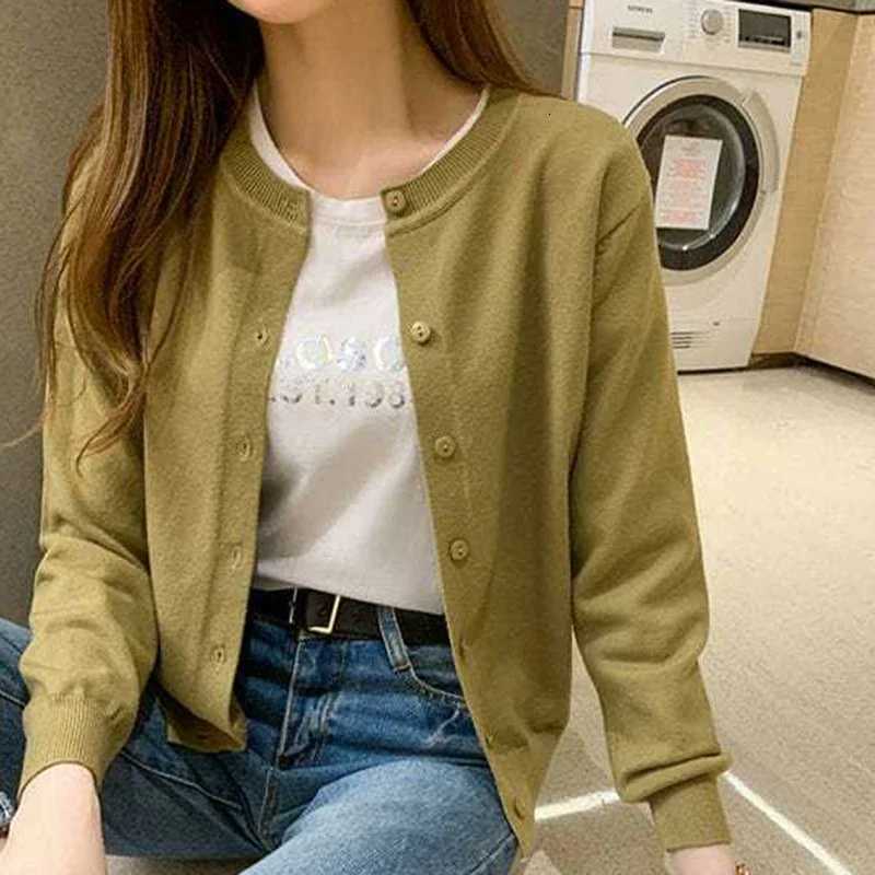 2025 Autumn Knitted Cardigan Jacket Women Cardigans Round Neck Casual Woman Solid Color Slim Korean Jumpers FemaleT251028