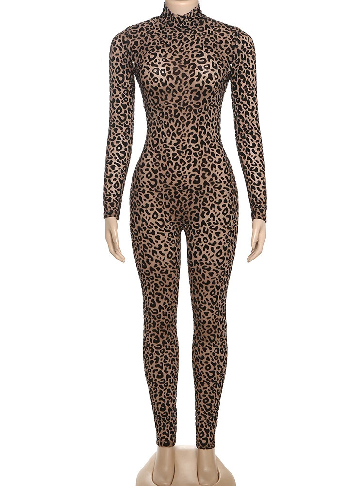 Nibber See Through Sexy Leopard Mesh Jumpsuit Women Hipster Zip Stretch Midnight Workout Autumn Fitness Street Overalls 251029