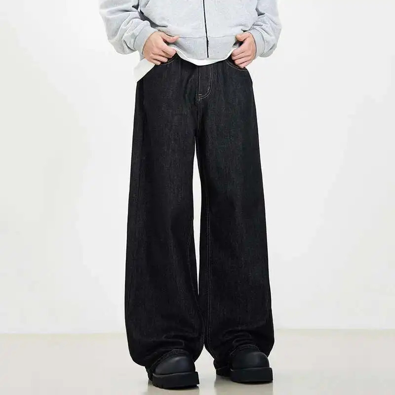 IEFB Simple Mens Denim Pants Vintage Washing Wide Leg Loose Jeans Casual Straight American Style Male Trousers 2025 9W190 251029
