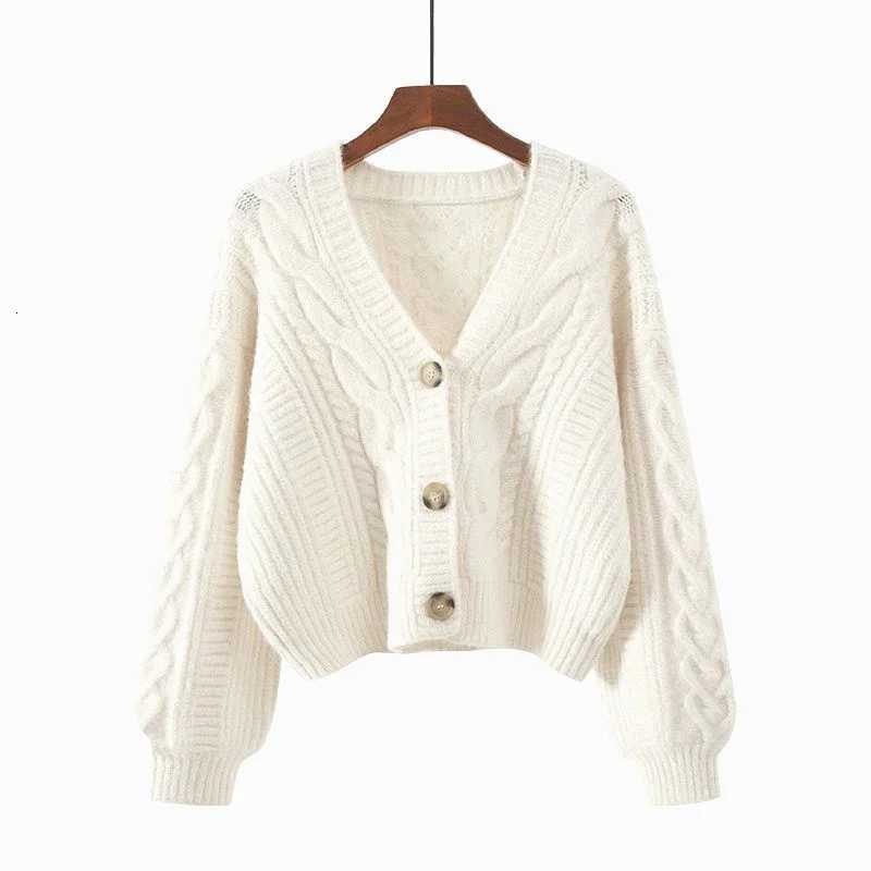 Vneck Loose Women Cardigan Sweater 2025 Autumnwinter Korean Short Jacket New Single Breasted Knitted Casual Solid Color TopT251028