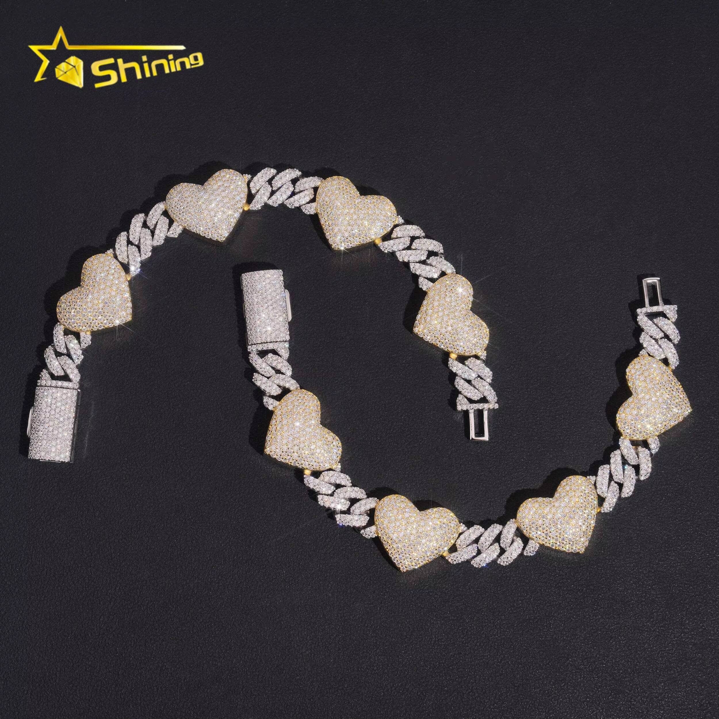 Custom Moissanite Bracelet Men Hip Hop Jewelry 925 Sterling Silver Iced Out Heart Style Moissanite Cuban Bracelet