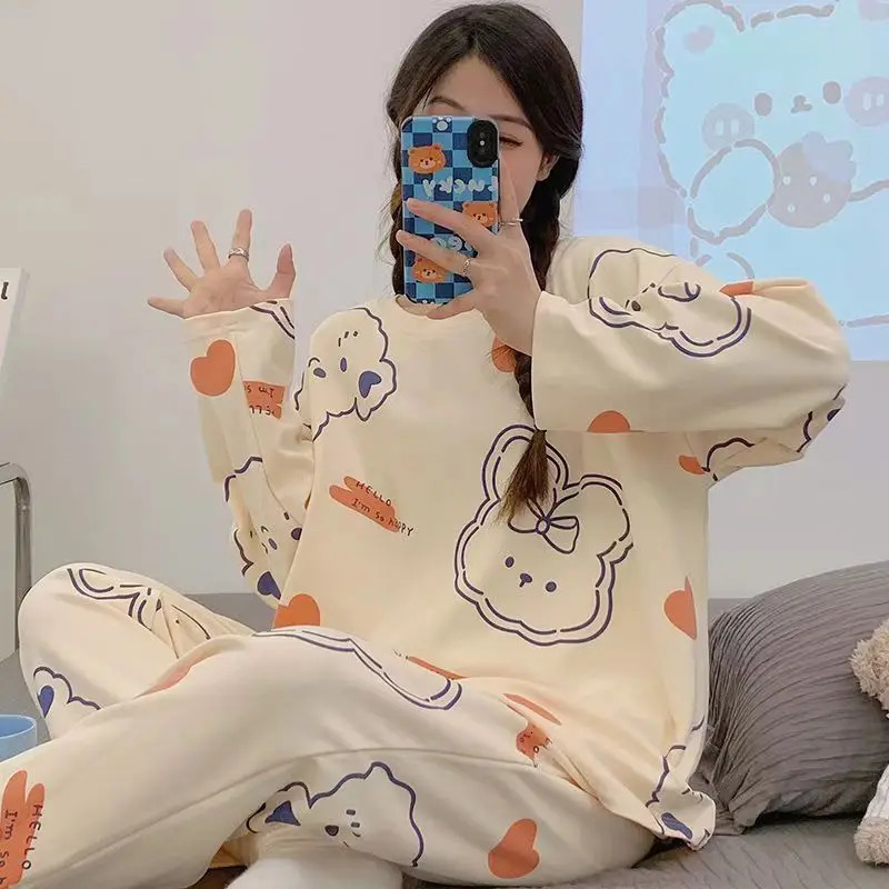 Spring and Autumn Womens Thin Section Pajamas Homewear Suit s Summer LongSleeved Homewear Plus Size Cartoon Loose Suit 251029