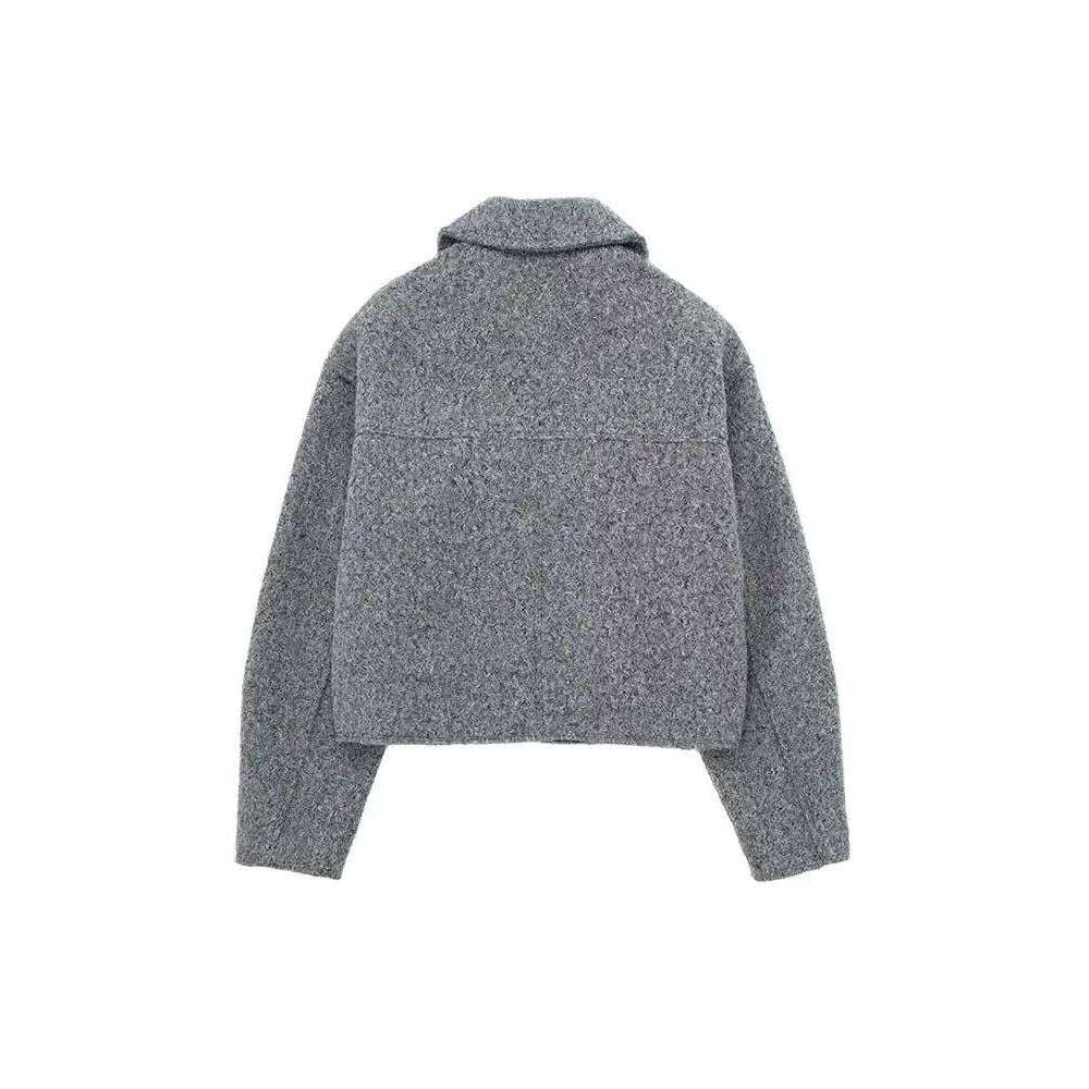 Women Fashion Patch Pockets With Flaps Cropped Jacket Coat Vintage Long Sleeve Front Zipper Female Outerwear Chic Tops