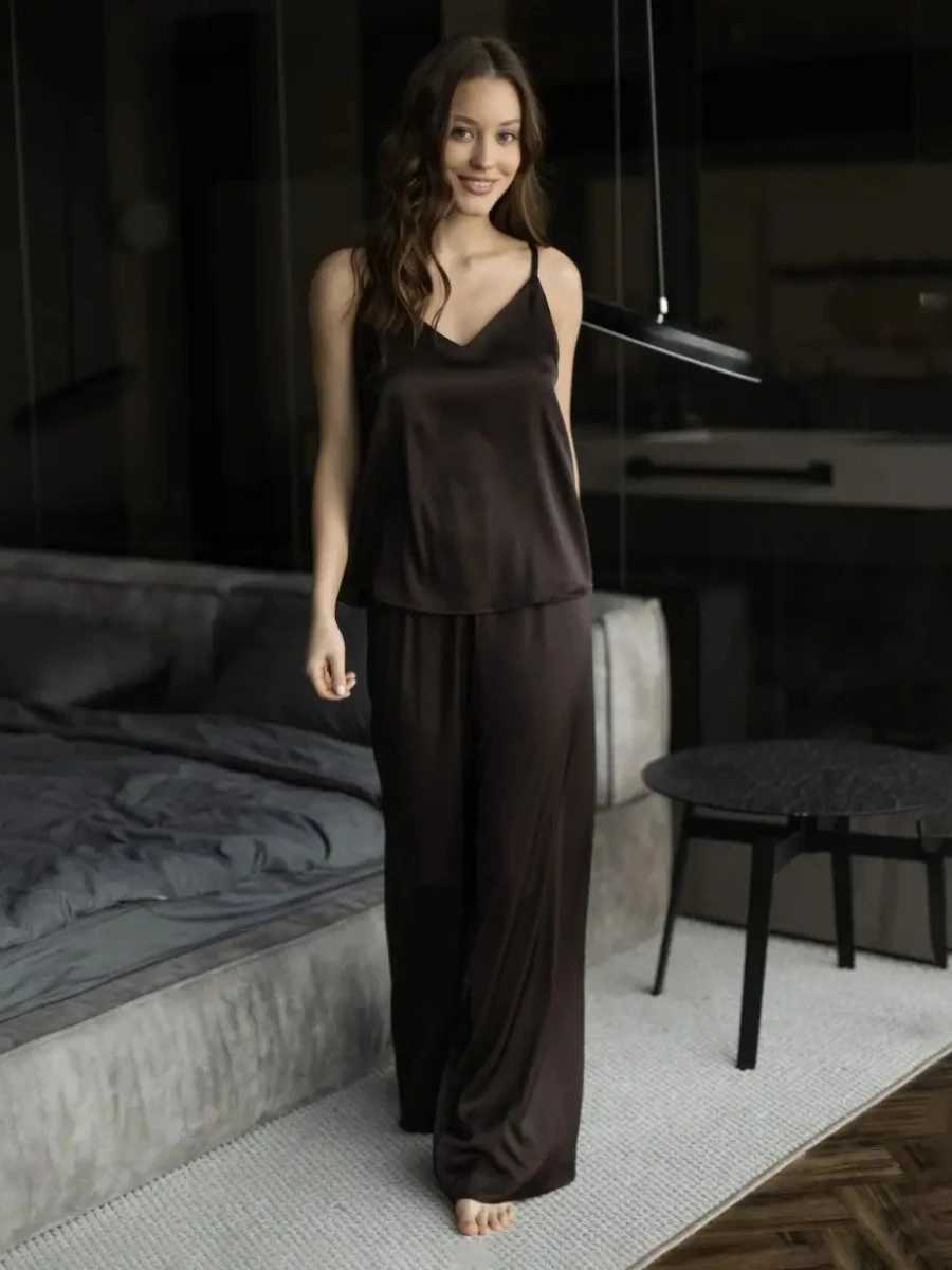 Blubelle Simulated Silk Suspender Pants Pajama Set Summer New Womens Sleeveless Nightgown Chic Comfortable Home ClothingT251029