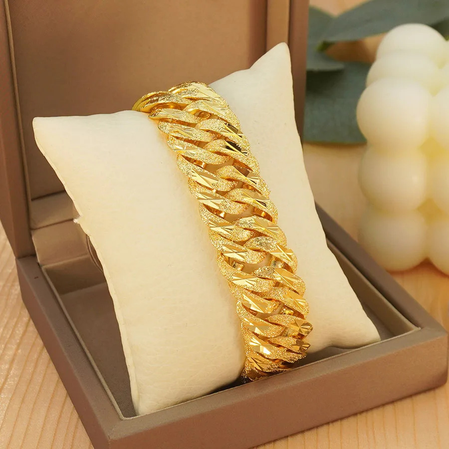 1Pcs Fashion Ladies 24K Gold Plated Hip Hop Thick Chain Bracelet 195cm 767 inches Copper Wrist Jewelry 251028