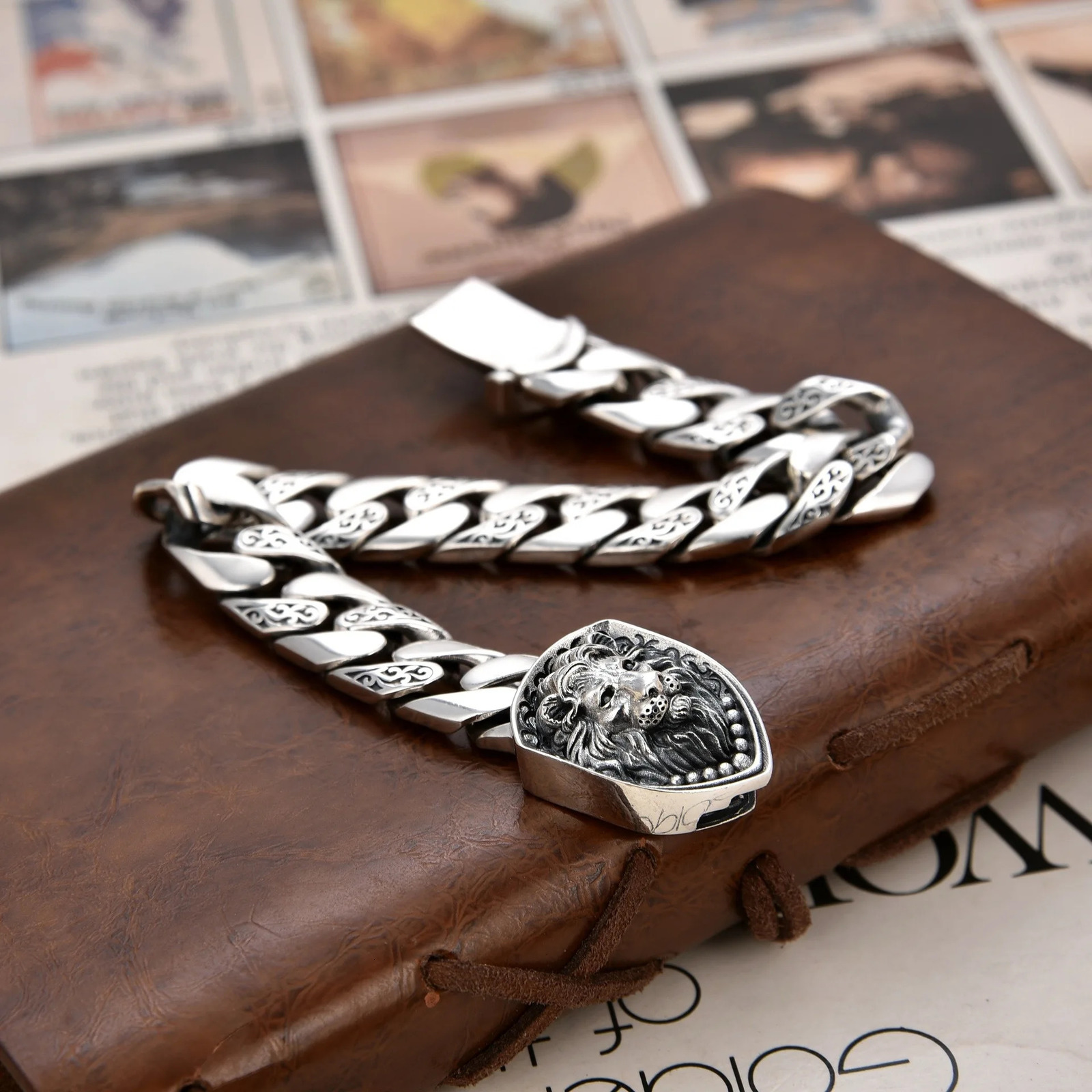 Domineering Lion Bracelet For Men Personality Punk Rock Fashion Cuban Chain Jewelry Accessories 251028