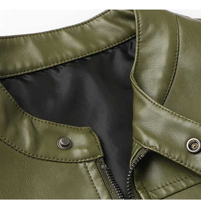 New Casual Breathable Men Tops Outdoors Fashion Stand Collar Solid Comfort Coat Autumn Winter Retro Windproof Leather Jacket MenT251029