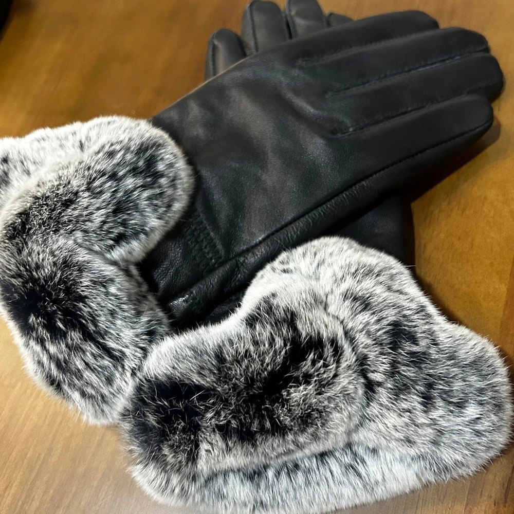 Black Warm Fox Fur Gloves for Lady 2025 251029