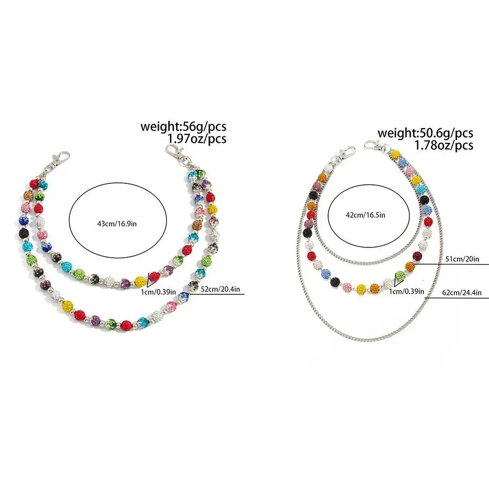 Fashion Jeans Chain Colorful Rhinestone Bead Waist Chain Gothic Beads Punk Belt Chain Zinc Alloy Hip Hop Pants Chain Steet 251021