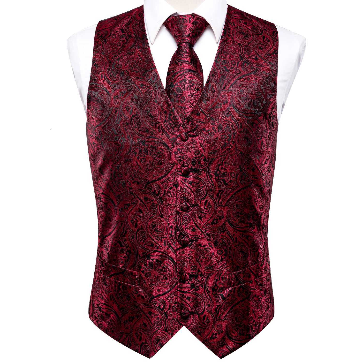 HiTie Silk Mens Vests Jacquard Waistcoat Neck Tie Hanky Cufflinks Brooch Set for Men Suit Sleeveless Jacket Wedding Business W251029